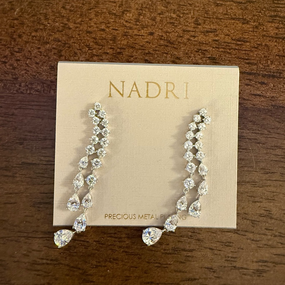 NEVER WORN - Nadri Silver Crystal Drop Earrings - White